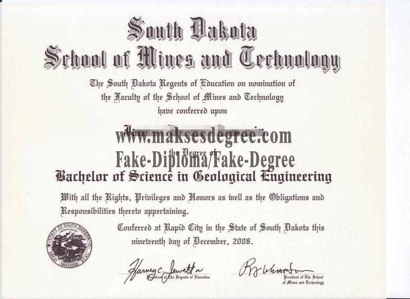 Best Fake South Dakota School of Mines and Technology Degree